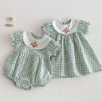 【66-110cm】ロンパースorワンピース グリーンチェック 姉妹服 - 画像 (7)