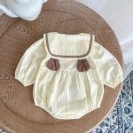 【66-90cm】ロンパース クマ柄 セーラー風 シンプル 着心地良い ベビー服 - 画像 (4)