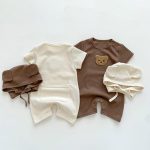 【66-90cm】ロンパース 半袖くま ワッペン ワッフル ベビー服 - 画像 (3)