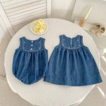 【66-130cm】ロンパース/ワンピース デニム ノースリーブ 姉妹服 - 画像 (3)