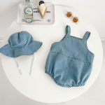 【66-90cm】サロペロンパース&帽子 デニム オシャレ カジュアル - 画像 (6)