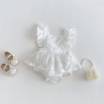 【66-90cm】ロンパース ホワイト フリル シンプル