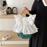 【66-100cm】トップス＆ブルマ 花刺繡 グリーン 女の子 可愛い セットアップ - 画像 (6)
