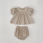 【66-100cm】ブラウス＆ブルマ パフスリーブ チェック シンプル ベビー服 - 画像 (13)
