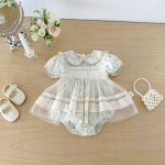 【66-90cm】ロンパース グリーン 花 プリンセス おしゃれ 女の子 - 画像 (4)