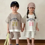 【80-150cm】キッズ服 数字ロゴ セットアップ 半袖Ｔシャツ+ショートパンツ - 画像 (2)