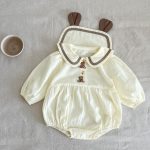 【66-90cm】ロンパース クマ柄 セーラー風 シンプル 着心地良い ベビー服 - 画像 (2)