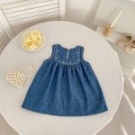 【66-130cm】ロンパース/ワンピース デニム ノースリーブ 姉妹服 - 画像 (5)