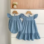 【66-130cm】ロンパース or ワンピース 肩フリル リボン柄 - 画像 (4)
