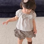 【73-100cm】セットアップ パフスリーブ 蝶結び シンプル ベビー服 - 画像 (5)