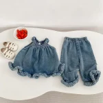 【73-130cm】デニムセットアップ ベビー 女の子 ハルターネック - 画像 (2)