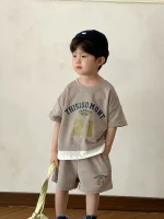 【80-150cm】キッズ服 数字ロゴ セットアップ 半袖Ｔシャツ+ショートパンツ - 画像 (7)