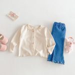 【73-120cm】カーディガンorデニムパンツ 柔らか クリーム シンプル - 画像 (2)