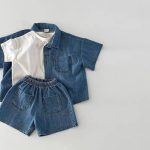 【73-100cm】デニム二点セット シンプル カジュアル ルーズ セットアップ - 画像 (10)