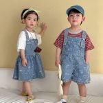 【80-150cm】デニムサロペット 総柄 カジュアル 兄妹お揃い - 画像 (8)