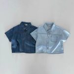 【73-100cm】デニム二点セット シンプル カジュアル ルーズ セットアップ - 画像 (3)