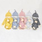 【66-90cm】ロンパース＆レギンス＆帽子 ボーダー 肌触り良い シンプル カラフル ベビー服