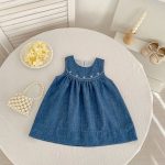 【66-130cm】ロンパース/ワンピース デニム ノースリーブ 姉妹服 - 画像 (4)