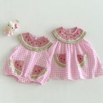 【66-110cm】ロンパースorワンピース スイカ ノースリーブ 姉妹服 - 画像 (2)