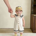 【66-110cm】セットアップorロンパース セーラー風 シンプル ベビー服 - 画像 (3)