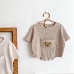 【66-90cm】ロンパース クマ柄 ポケット付き 半袖 ベビー服 - 画像 (9)