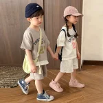 【80-150cm】キッズ服 数字ロゴ セットアップ 半袖Ｔシャツ+ショートパンツ - 画像 (4)