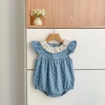 【66-130cm】ロンパース or ワンピース 肩フリル リボン柄 - 画像 (14)