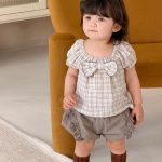 【73-100cm】セットアップ パフスリーブ 蝶結び シンプル ベビー服 - 画像 (6)