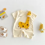 【66-90cm】ロンパース ベビー 可愛い キリンデザイン - 画像 (3)