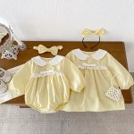 【66-120cm】ロンパース/ワンピース 可愛い キイロ 姉妹服 - 画像 (12)