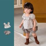 【73-100cm】セットアップ パフスリーブ 蝶結び シンプル ベビー服 - 画像 (3)