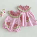 【66-110cm】ロンパースorワンピース スイカ ノースリーブ 姉妹服 - 画像 (10)