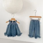 【73-130cm】デニムセットアップ ベビー 女の子 ハルターネック - 画像 (3)
