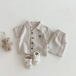 【80-120cm】セットアップ ストライプ グレー カジュアル 子供服 - 画像 (2)