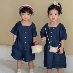 【80-150cm】セットアップ or ワンピース デニム スクエア襟 - 画像 (5)