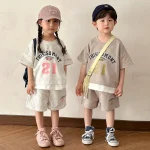 【80-150cm】キッズ服 数字ロゴ セットアップ 半袖Ｔシャツ+ショートパンツ - 画像 (3)