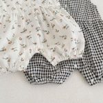 【66-90cm】オールインワン ノースリーブ フラワー/チェック シンプル ベビー服 - 画像 (8)