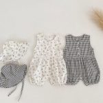 【66-90cm】オールインワン ノースリーブ フラワー/チェック シンプル ベビー服 - 画像 (3)