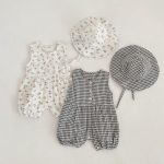 【66-90cm】オールインワン ノースリーブ フラワー/チェック シンプル ベビー服 - 画像 (2)
