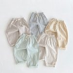 【73-120cm】ロングパンツ ストライプ柄 リネン コットン