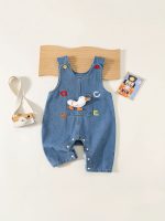 【73-100cm】ベビー 英字ORダック デニム オールインワン - 画像 (5)