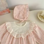 【66-90cm】ベビー 女の子 花柄 チェック柄 ロンパース 帽子付き セット - 画像 (5)