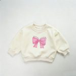【90-160cm】女の子 リボン プリント おしゃれ トレーナー キッズ服 - 画像 (3)