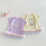 【73-120cm】Tシャツワンピース ベビー 女の子 韓国風 リボンプリント