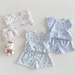 【73-120cm】セットアップ ベビー 女の子 花柄 チェック柄