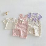 【73-120cm】Ｔシャツ or サロペット ベビー 女の子 可愛い 花柄 リボン付き