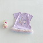 【73-120cm】Tシャツワンピース ベビー 女の子 韓国風 リボンプリント - 画像 (6)