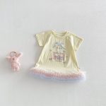 【73-120cm】Tシャツワンピース ベビー 女の子 韓国風 リボンプリント - 画像 (7)