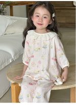 【100-160cm】パジャマ ガーゼ 女の子 ルームウェア 七分袖 上下セット エアコン対策 キッズ 部屋着 - 画像 (16)
