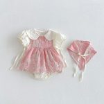 【66-90cm】セットアップ フラワー刺繡 ロンパース&帽子 - 画像 (4)